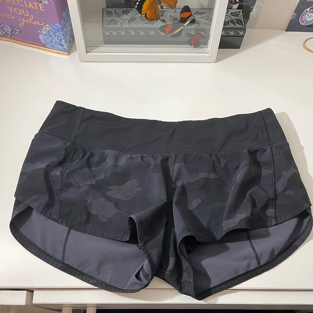 lululemon black camo speedy shorts